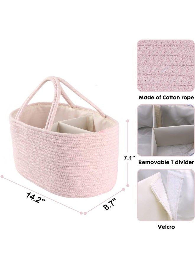 Hihonor Baby Diaper Caddy Organizer for Girl Boy,Rope Nursery Storage Bin Basket,Portable Holder Tote Bag for Changing Table Car Travel Baby Shower Gifts Newborn Essentials Registry Must Have Items(pink)  - Image 2
