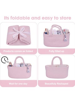 Hihonor Baby Diaper Caddy Organizer for Girl Boy,Rope Nursery Storage Bin Basket,Portable Holder Tote Bag for Changing Table Car Travel Baby Shower Gifts Newborn Essentials Registry Must Have Items(pink)  - Image 3