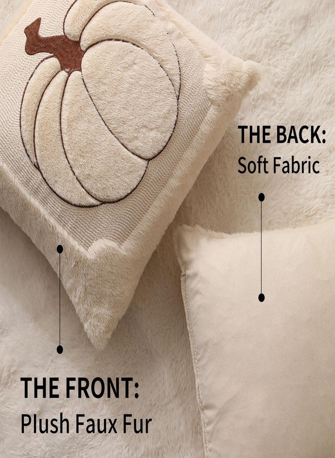 Allorry Fall Pillow Covers 18x18 Set of 2 Fall Beige Pumpkin Embroidery Throw Pillow Covers Soft Plush Faux Fur Cushion Covers for Sofa Bedroom Living Room Autumn Thanksgiving Home Decor PT-010A18 - Image 2