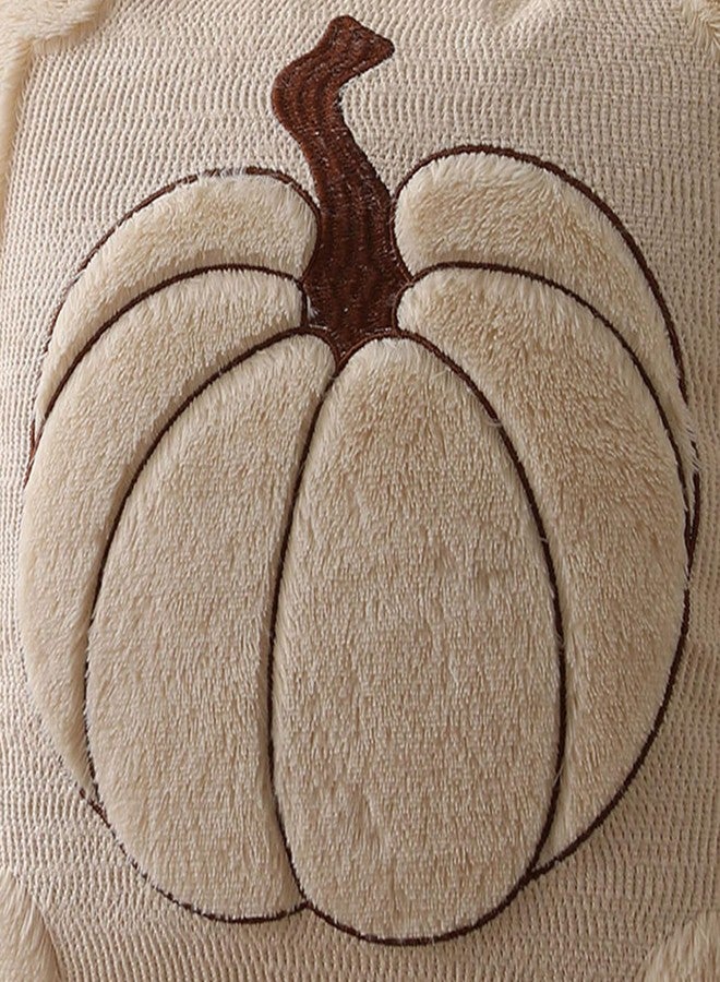 Allorry Fall Pillow Covers 18x18 Set of 2 Fall Beige Pumpkin Embroidery Throw Pillow Covers Soft Plush Faux Fur Cushion Covers for Sofa Bedroom Living Room Autumn Thanksgiving Home Decor PT-010A18 - Image 4