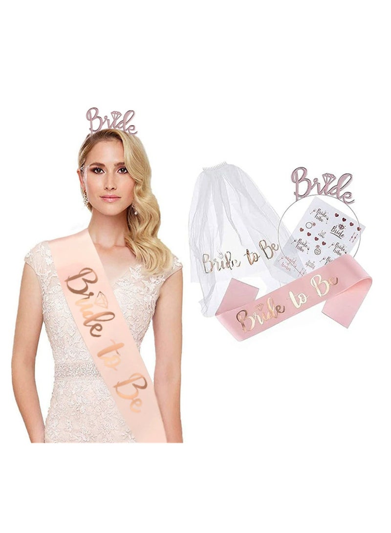 Bride to Be Set Bridal Shower Party Decoration Bride to Be Sash, Bridal Tiara, Shoulder Length Veil and Decorative Stickers, Set of 4 - Image 4