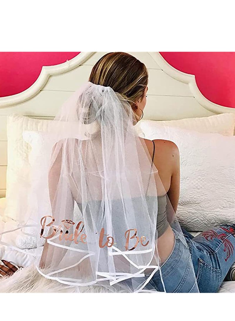 Bride to Be Set Bridal Shower Party Decoration Bride to Be Sash, Bridal Tiara, Shoulder Length Veil and Decorative Stickers, Set of 4 - Image 5