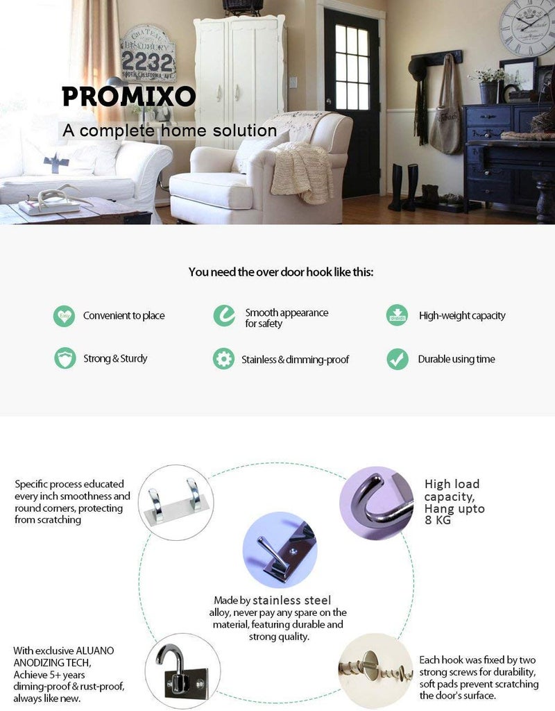 PROMIXO Cloth Hooks Single Pin Stainless Steel Hanger for Door, Bedroom, Bathroom, Wardrobes for Hanging Clothes Towel, Keys, Bags (Pack of 30) - Image 5