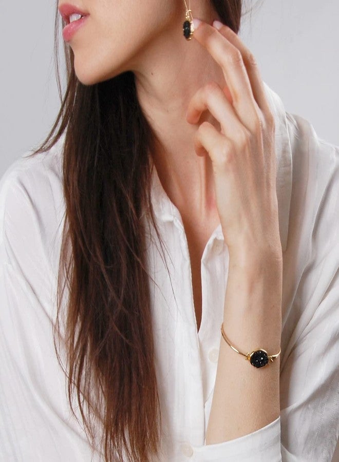 هامبل شيك نيويورك أساور نسائية باللونين الأسود والذهبي - سوار نسائي باللونين الأسود والذهبي، سوار دروزي صناعي، سوار بوهيمي بسيط، سوار بوهيمي لامع قابل للتكديس بأحجار دروزي صناعية، مجوهرات مميزة للذراع - Image 2