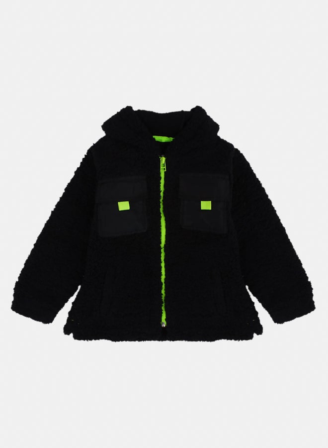 playmore Kids Unisex Fleeced Teddy Jacket – Black - Image 1