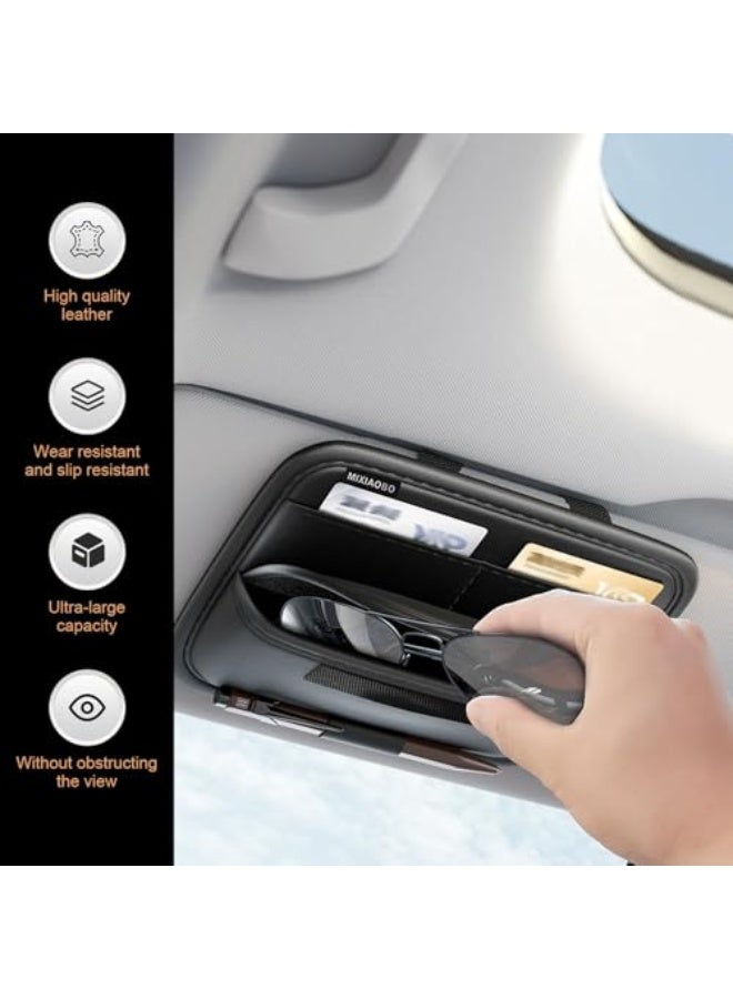 منظم حاجب الشمس للسيارة مع جيوب متعددة، حقيبة تخزين جلدية تناسب جميع المقاسات - حقيبة تخزين حاجب الشمس المضادة للخدش والمتينة للسيارات والشاحنات وSUVs - منظم أساسيات السفر والقيادة (أسود) - Image 3