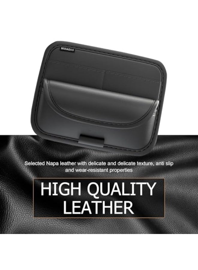 منظم حاجب الشمس للسيارة مع جيوب متعددة، حقيبة تخزين جلدية تناسب جميع المقاسات - حقيبة تخزين حاجب الشمس المضادة للخدش والمتينة للسيارات والشاحنات وSUVs - منظم أساسيات السفر والقيادة (أسود) - Image 4