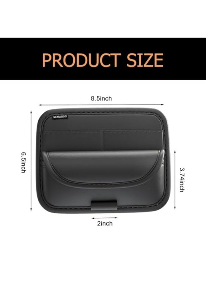 منظم حاجب الشمس للسيارة مع جيوب متعددة، حقيبة تخزين جلدية تناسب جميع المقاسات - حقيبة تخزين حاجب الشمس المضادة للخدش والمتينة للسيارات والشاحنات وSUVs - منظم أساسيات السفر والقيادة (أسود) - Image 2