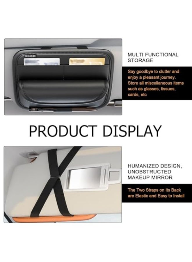 منظم حاجب الشمس للسيارة مع جيوب متعددة، حقيبة تخزين جلدية تناسب جميع المقاسات - حقيبة تخزين حاجب الشمس المضادة للخدش والمتينة للسيارات والشاحنات وSUVs - منظم أساسيات السفر والقيادة (أسود) - Image 5