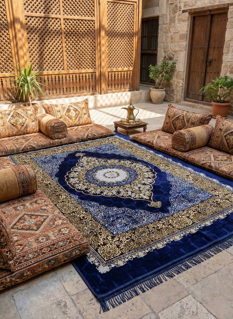 UNIKSAR Royal Blue Heritage Ground Seating Mat with 3D Pattern - Orthopedic Camping & Picnic Rug - 200x300 CM - Image 1