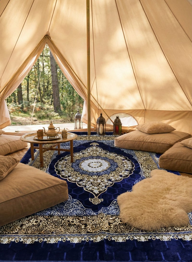 UNIKSAR Royal Blue Heritage Ground Seating Mat with 3D Pattern - Orthopedic Camping & Picnic Rug - 200x300 CM - Image 2