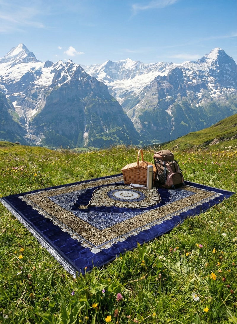 UNIKSAR Royal Blue Heritage Ground Seating Mat with 3D Pattern - Orthopedic Camping & Picnic Rug - 200x300 CM - Image 3