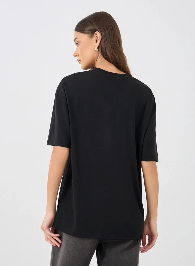 Styli Styli Slogan Print Round Neck Oversized T-Shirt