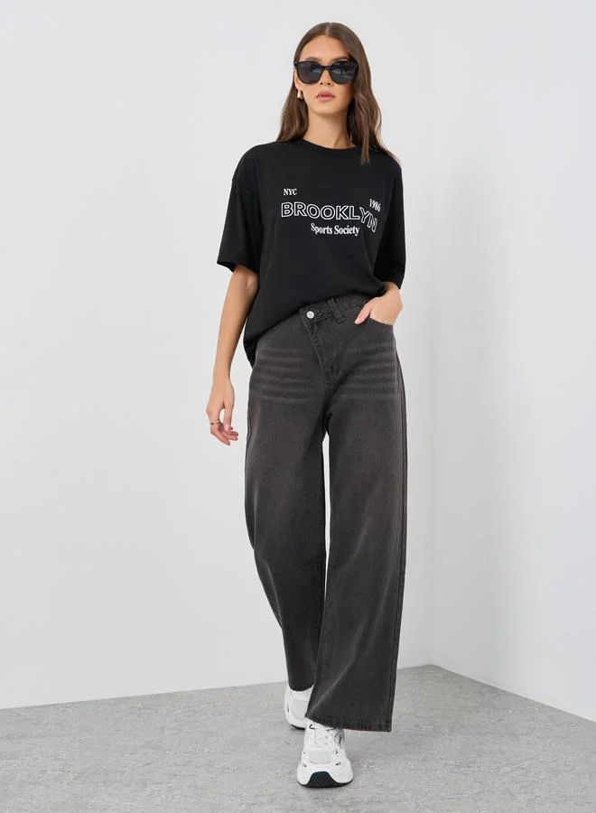 Styli Styli Slogan Print Round Neck Oversized T-Shirt