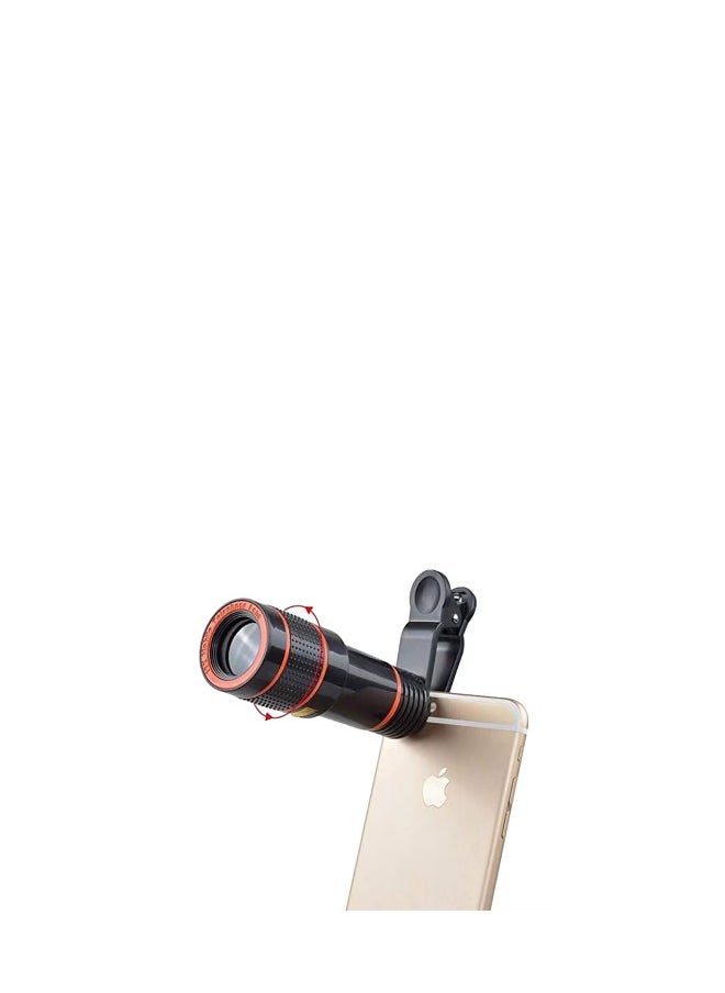 Mobile phone camera lens, 8X/12X universal clip on high-definition lens, compatible with all types of smartphones