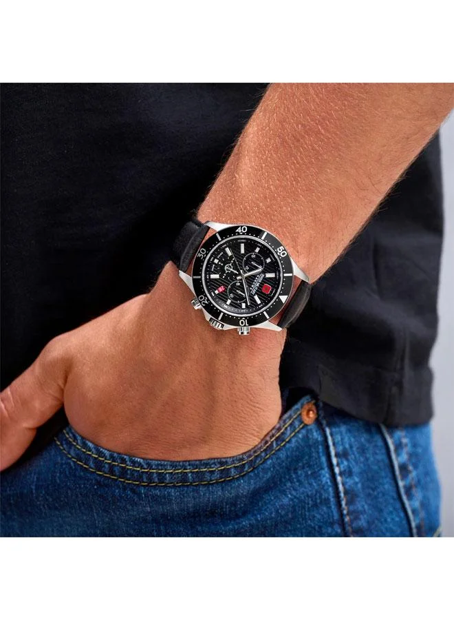 سويس ميليتري هانوا Flagship X Chrono 43mm Men's Watch with Black Genuine Leather Strap