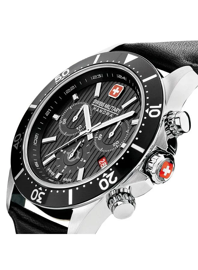 سويس ميليتري هانوا Flagship X Chrono 43mm Men's Watch with Black Genuine Leather Strap