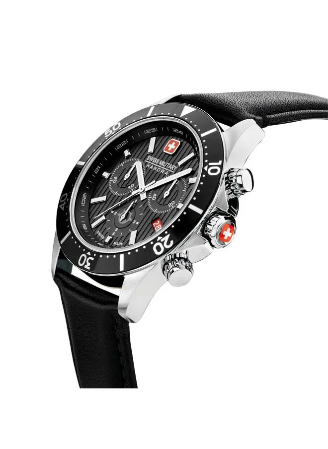 SWISS MILITARY HANOWA Flagship X Chrono 43mm Men's Watch with Black Genuine Leather Strap