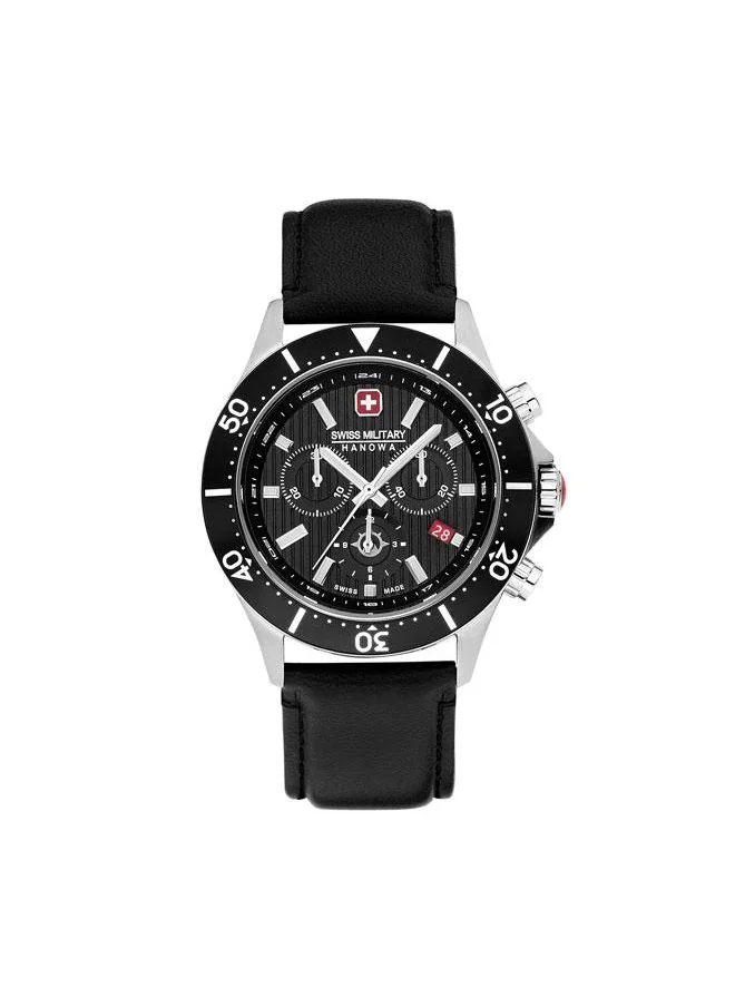 SWISS MILITARY HANOWA Flagship X Chrono 43mm Men's Watch with Black Genuine Leather Strap