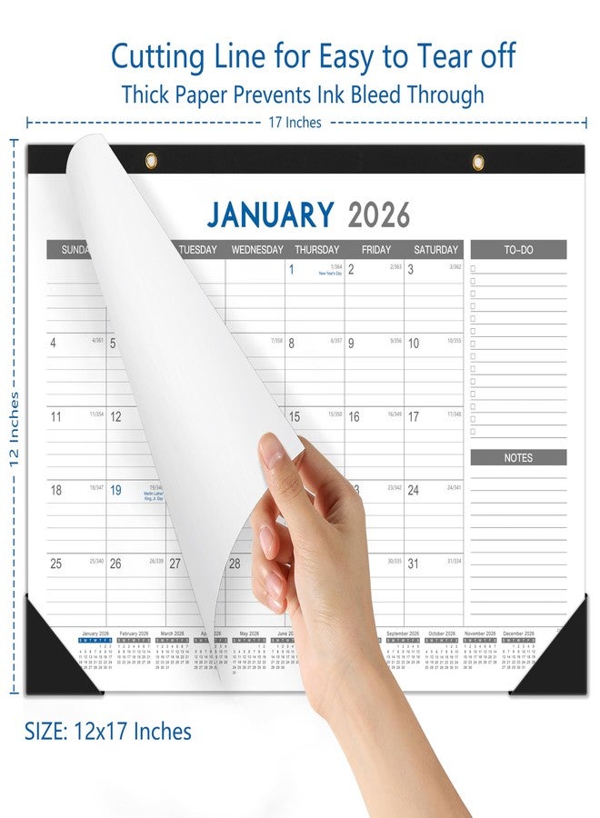 ترسيز تقويم مكتبي لعام 2026 - تقويم مكتبي/جداري لعام 2026، من يناير 2026 إلى ديسمبر 2026، مقاس 12 × 17 بوصة، للمهام والملاحظات، لوحة تقويم لمدة 12 شهرًا مع واقيات زوايا سوداء، تقويم مكتبي كبير - Image 3