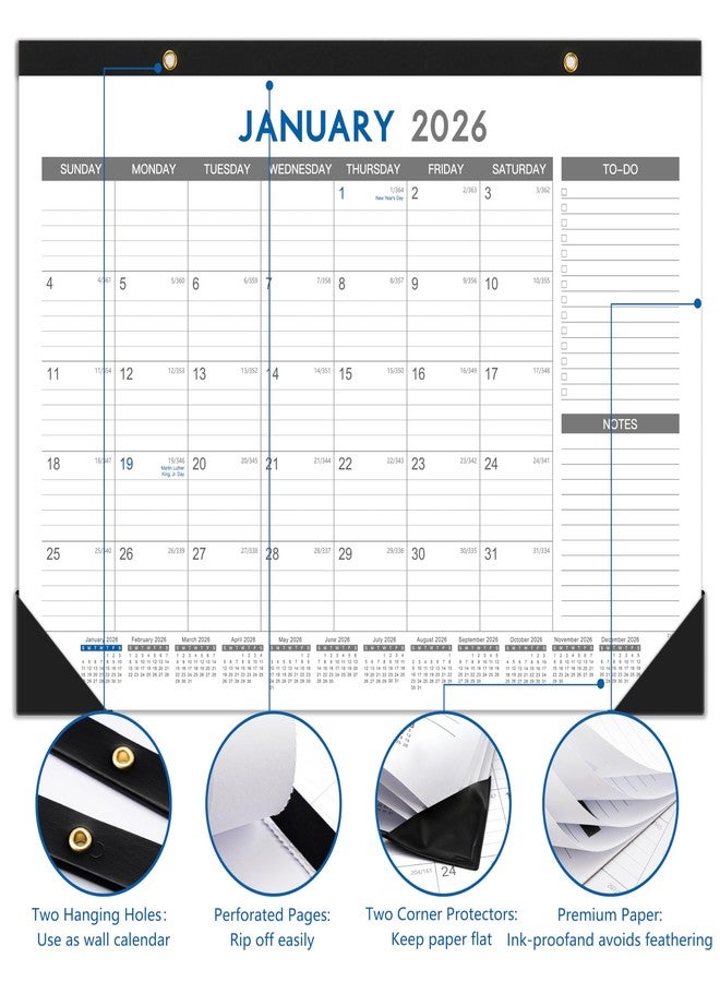 ترسيز تقويم مكتبي لعام 2026 - تقويم مكتبي/جداري لعام 2026، من يناير 2026 إلى ديسمبر 2026، مقاس 12 × 17 بوصة، للمهام والملاحظات، لوحة تقويم لمدة 12 شهرًا مع واقيات زوايا سوداء، تقويم مكتبي كبير - Image 5