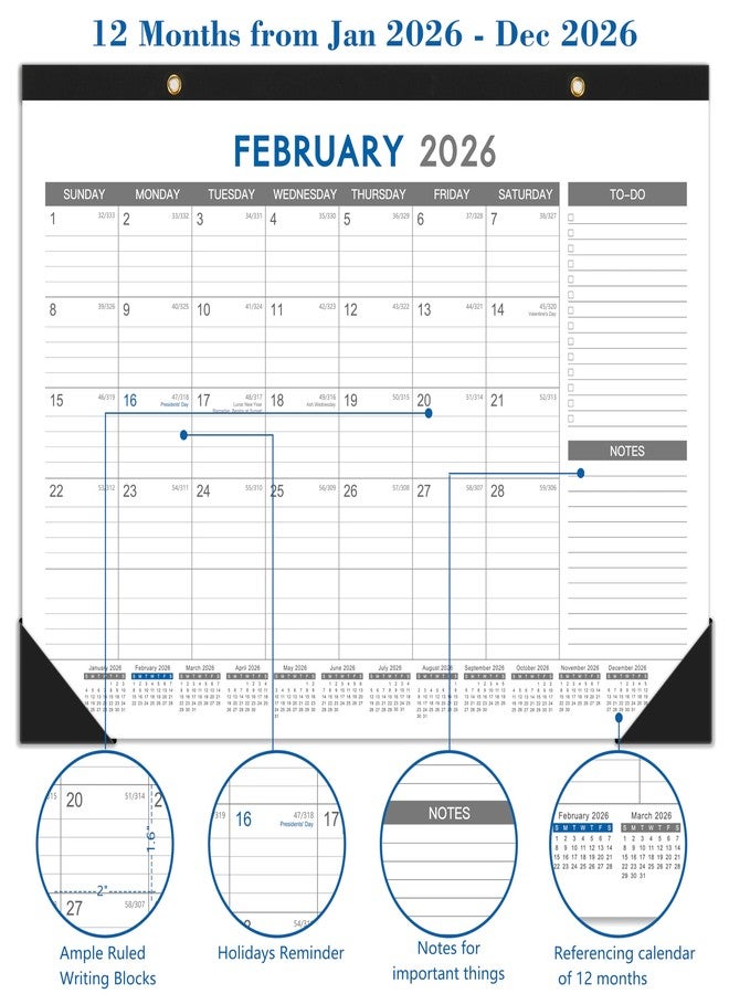 ترسيز تقويم مكتبي لعام 2026 - تقويم مكتبي/جداري لعام 2026، من يناير 2026 إلى ديسمبر 2026، مقاس 12 × 17 بوصة، للمهام والملاحظات، لوحة تقويم لمدة 12 شهرًا مع واقيات زوايا سوداء، تقويم مكتبي كبير - Image 4