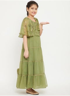 Stylo Bug Foil Print Cape Sleeves Tiered Maxi Dress by Styli  - Image 4