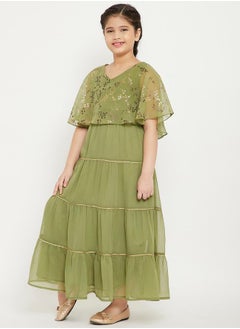 Stylo Bug Foil Print Cape Sleeves Tiered Maxi Dress by Styli  - Image 3