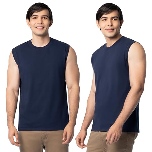 Fruit of the Loom Men's Eversoft Cotton Sleeveless T Shirts, Breathable & Moisture Wicking with Odor Control, Sizes S-4X, Muscle-2 Pack-Navy, Medium - Image 1