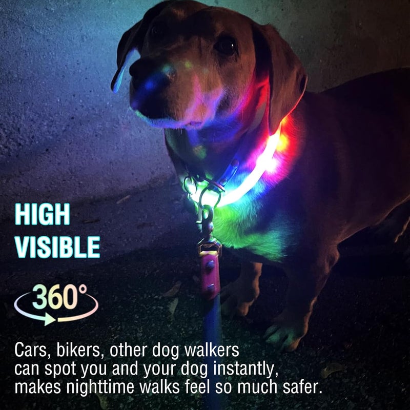 GS GLOWSEEN Dog Light Up Collar,Multicolor LED Dog Collar Rechargeable USB C,Rainproof Lighted Dog Glow Collar for Night Walking Cuttable for Large Medium Small Dogs Pet - Image 4