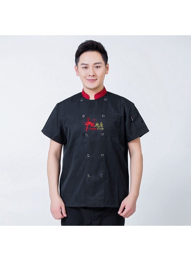 NIBEMINENT Short Sleeve Kitchen Uniform Black Chef Jacket grey Cook Coat Chef T-shirt Baker Work Uniform Waiter Restaurant Hotel Clothes  - Image 1