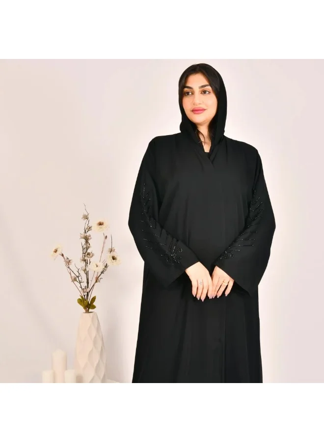 lamha abaya Black wrap abaya decorated with embroidery on the sleeves