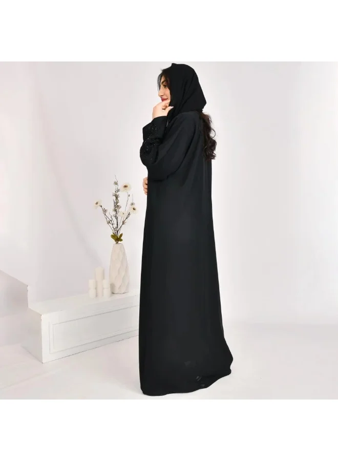 lamha abaya Black wrap abaya decorated with embroidery on the sleeves