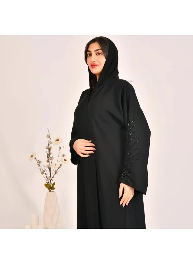 lamha abaya Black wrap abaya decorated with embroidery on the sleeves