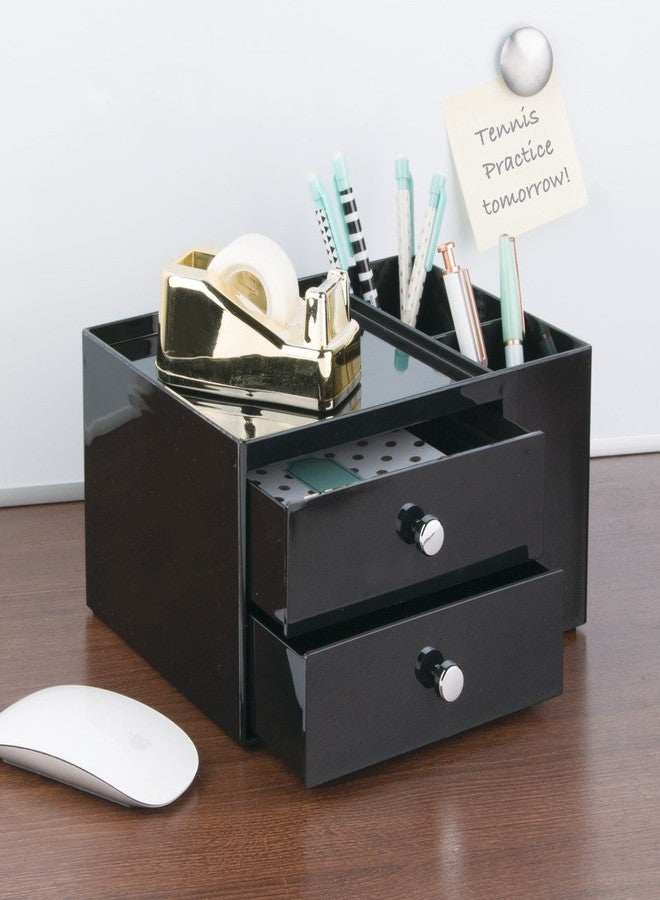 iDesign Office Supplies Desk Organizer, for Staplers, Scissors, Pens, Markers, Highlighters, Notepads - 2 Drawers, Black - Image 3