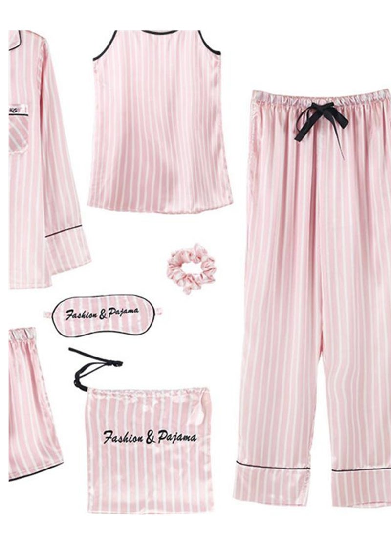 Generic - 7pcs pajamas set for women in all seasons imitation silk pajamas set - Image 1
