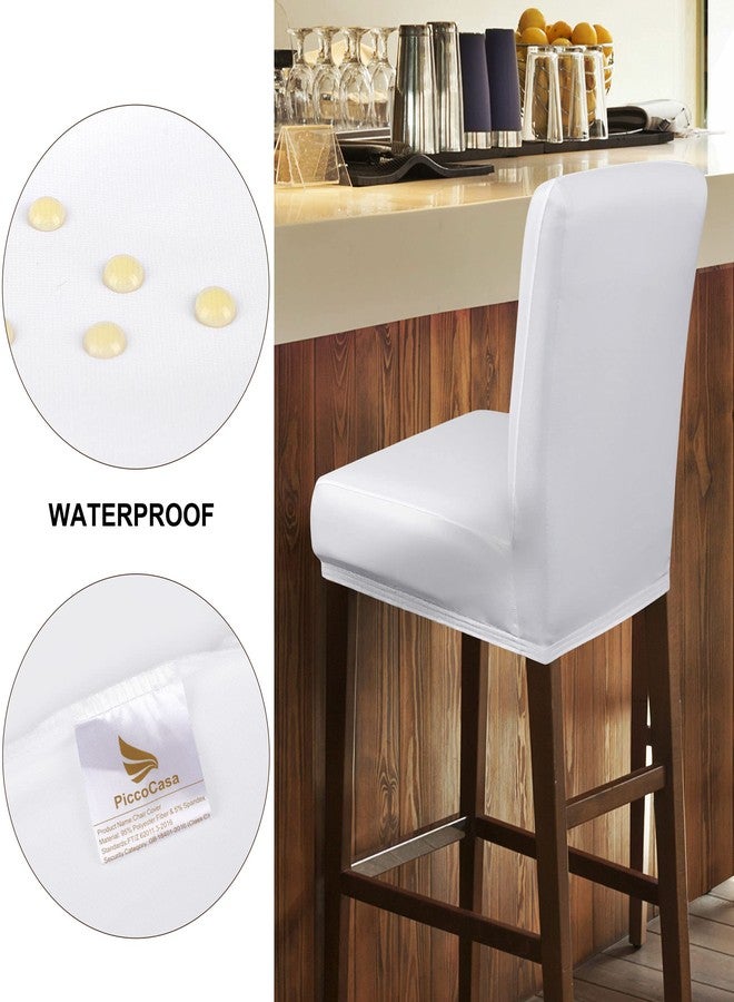 PiccoCasa Waterproof Bar Stool Covers, Faux Leather Pub Counter Height Side Chair Covers with Elastic Band White 2Pcs - Image 4