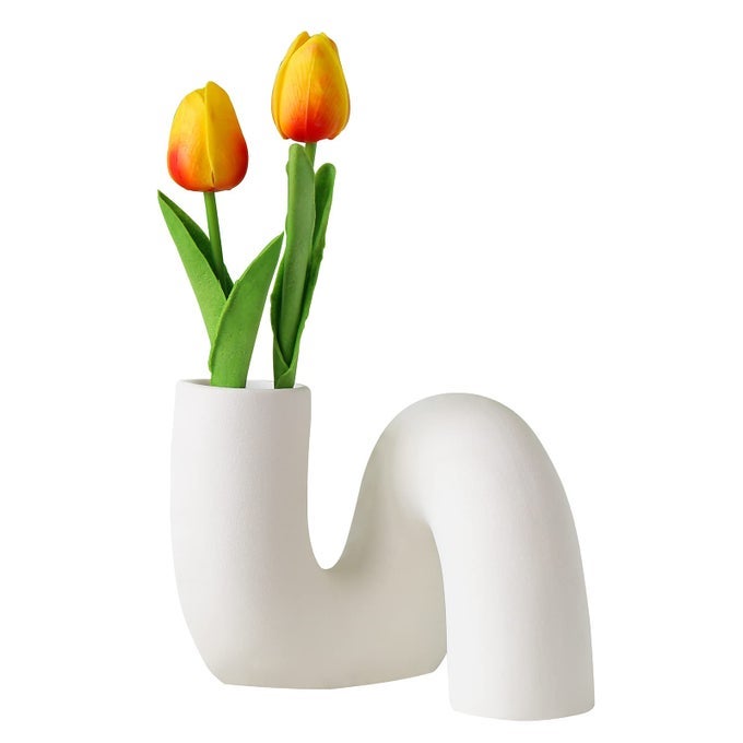 WHITE CERAMIC FLOWER VASE FOR DECORMODERN MINIMALIST ABSTRACTION VASESFARMHOUSE DECORATIVE VASE FOR CENTERPIECESKITCHENOFFICE LIVING ROOMWEDDING FLORAL DECORATION WHITE