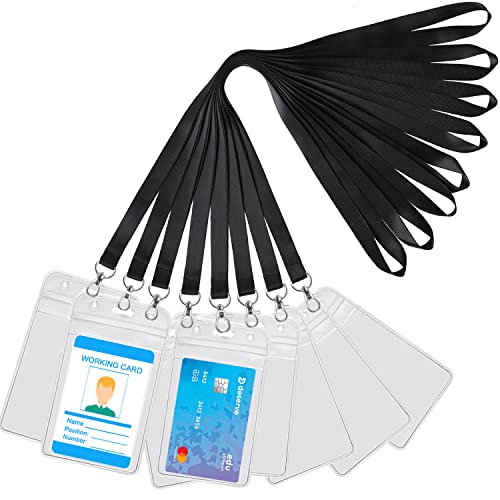 YOUOWO Lanyards with Vertical ID Badges Holder 8 Pack Black Neck Lanyard for Keys Office ID Card Holder - Image 1