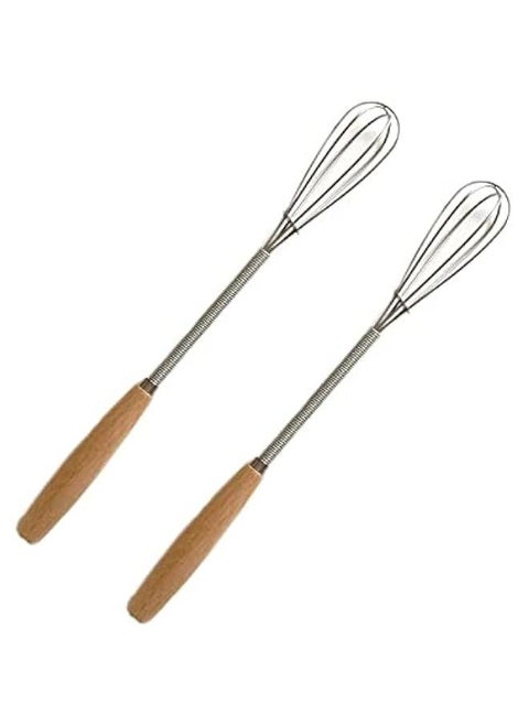 Mini Whisk Stainless Steel Wire Small Whisk Egg Whisk Cooking Frother Egg Beater Tiny Whisk with Wood Handle 20cm for Whisking, Beating, Blending Ingredients, Mixing Sauces Pack of 2