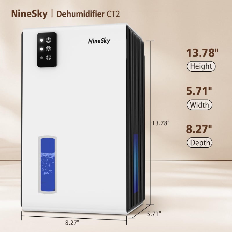 NineSky Dehumidifier, 1000 sq.ft Dehumidifiers for Home with 95oz Large Water Tank,Quiet Dehumidifier with 7-Color Ambient Light & Auto Shut Off, Dehumidifier for Basement, Bedroom, Bathroom (White) - Image 2