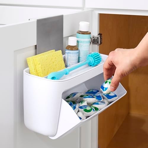 YouCopia حامل أقراص غسالة الصحون YouCopia DoorStash™ مع غطاء، حاوية تخزين معلقة للمنظفات، أبيض مرقط - Image 5