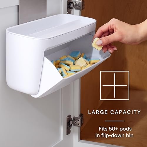 YouCopia حامل أقراص غسالة الصحون YouCopia DoorStash™ مع غطاء، حاوية تخزين معلقة للمنظفات، أبيض مرقط - Image 2
