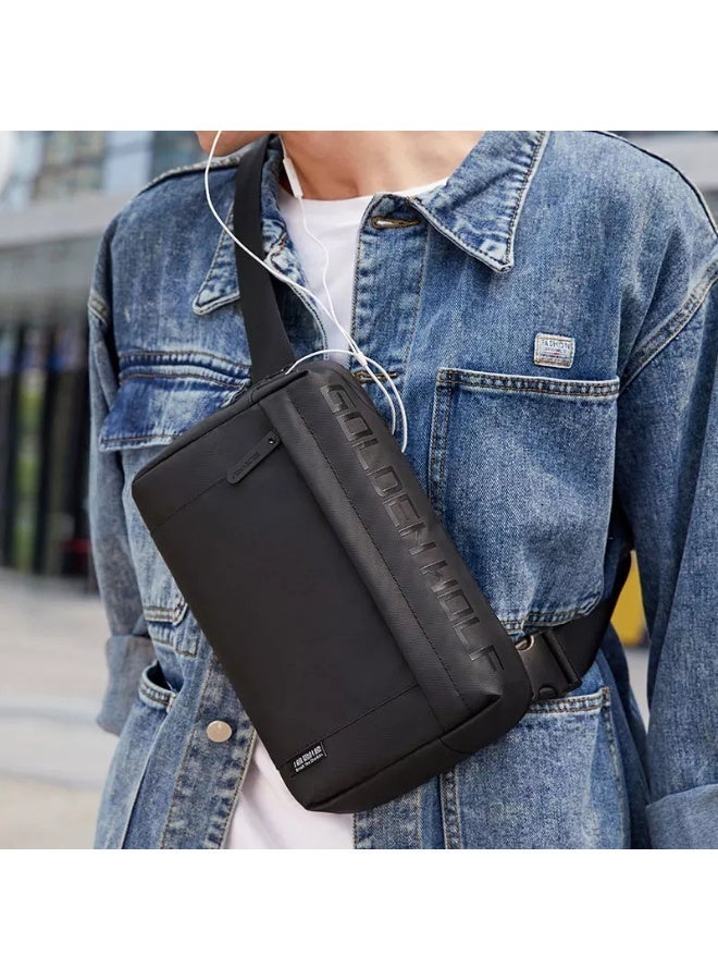 Golden Wolf Men's Casual Crossbody Bag - A practical shoulder and chest bag for travel and work, fits a 9.7-inch tablet, and features a headphone jack and USB port - Model GXB00129 - Image 2