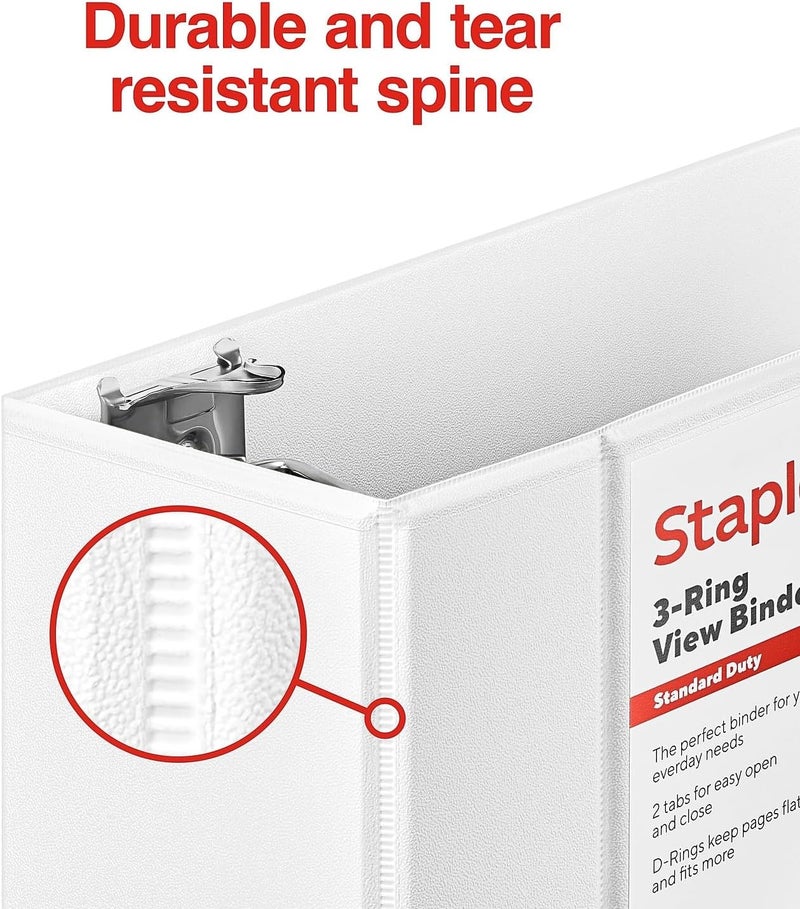 Staples View Binder, 5" D-Ring, White – High-Capacity 3-Ring Binder with Clear Overlay, Holds 1050 Sheets for Presentations & Archiving - Image 4