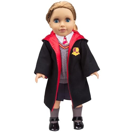 Dress Along Dolly 9pc Hermione Granger Inspired Outfit- 18" Doll Clothes & Accessories Compatible w American Girl Dolls- School Uniform Set Includes Shirt, Skirt, Sweater, Tie, Socks, Robe, & Shoes- Gift Set for Girls - Image 4