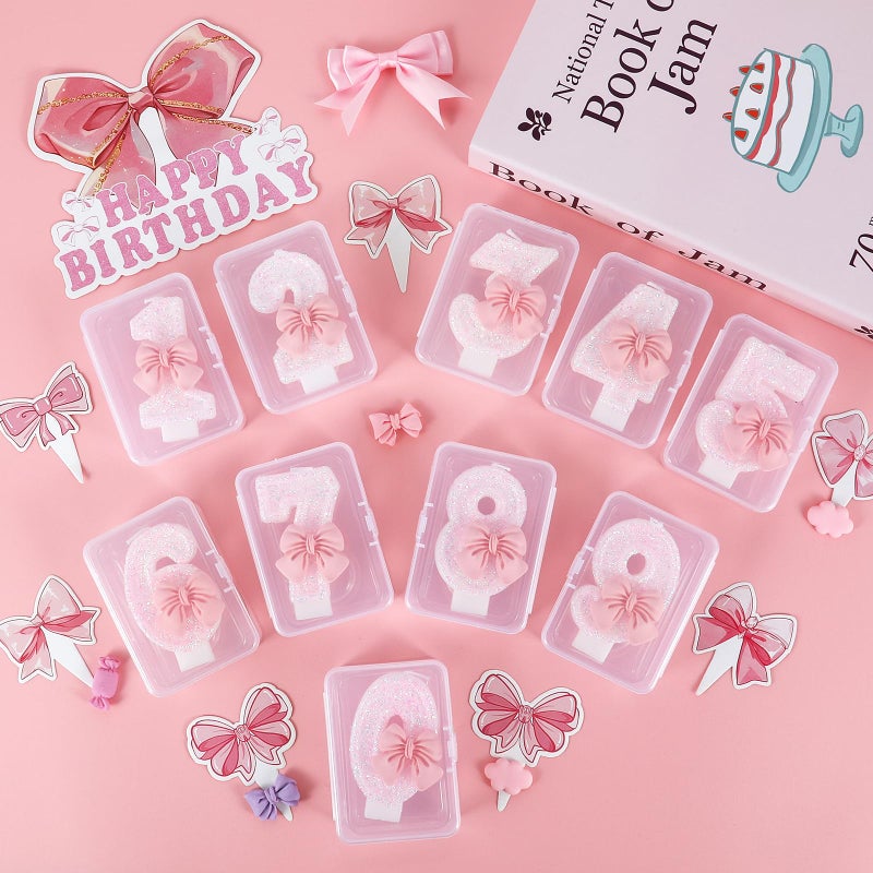 IDIJOLI Pink Birthday Candle Bow Number 8 Candle Cake Topper Cupcake Decor 8th Birthday Party Decorations Anniversary Celebrations Supplies Favors - Image 5