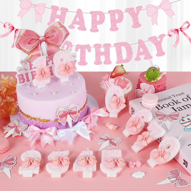 IDIJOLI Pink Birthday Candle Bow Number 8 Candle Cake Topper Cupcake Decor 8th Birthday Party Decorations Anniversary Celebrations Supplies Favors - Image 4