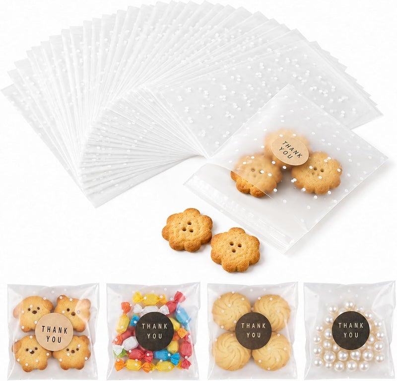 100 Pack 4x4 Self-Sealing Cookie Bags with Thank You Stickers - Image 1