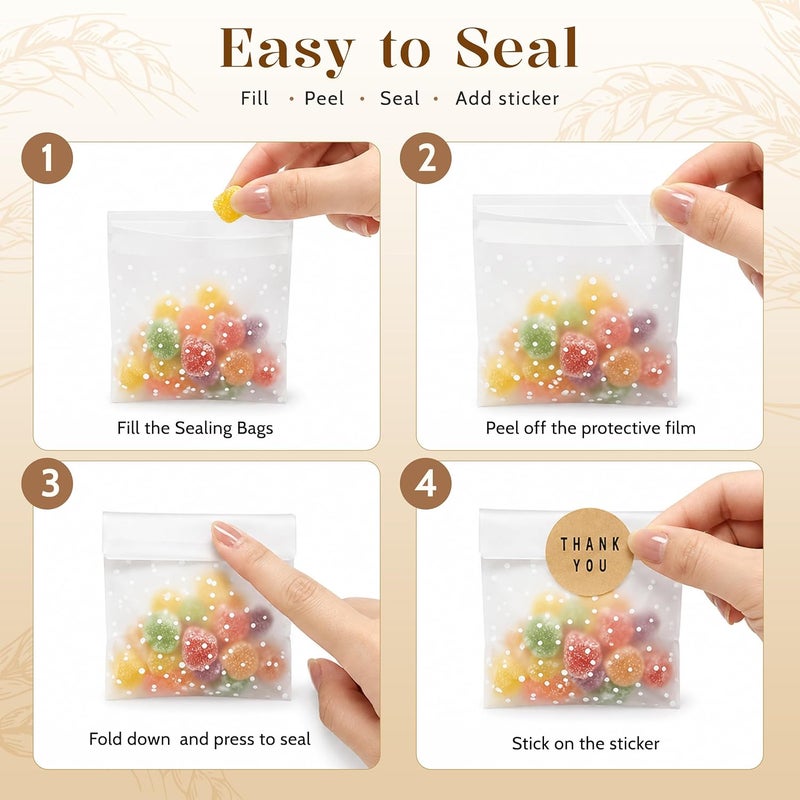 100 Pack 4x4 Self-Sealing Cookie Bags with Thank You Stickers - Image 4